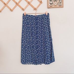 vintage floral button detail midi skirt